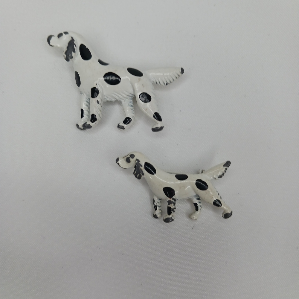 Vintage Signed Gerry's Setter Dog and Puppy Brooches White & Black Set of 2.